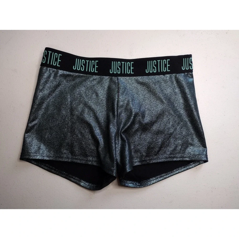 Justice Active Girls Metallic‎ Shimmer Shorts Black Teal Size 12